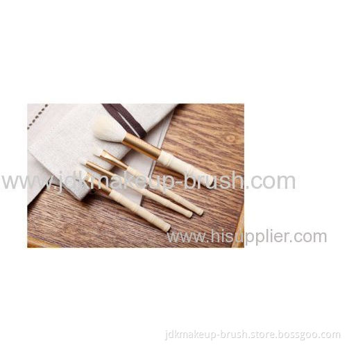 Natural Bamboo Handle 4pcs Makeup Brush Set With Flax Bag 